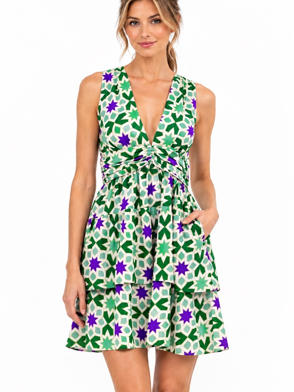 Banjanan Donna dress in green and purple mosaic print Size M